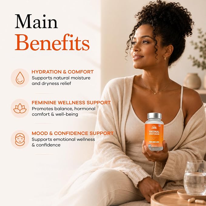 ANGELYCIA Natural Probiotic Vaginal Moisturizer Pills for Women – Slippery Elm Feminine Care Supplement for Vaginal Moisture, Dryness Relief & Healthy pH Balance Support