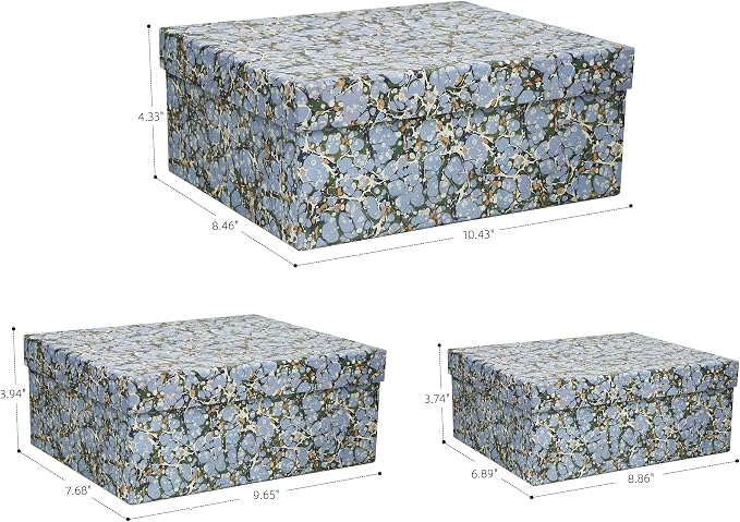 3-Piece Decorative Storage Boxes with Lids, Artistic Marble Pebble Pattern, Cardboard Paperboard Keepsake Box Set, Photo & Memory Storage for Home Decor and Modern Organization