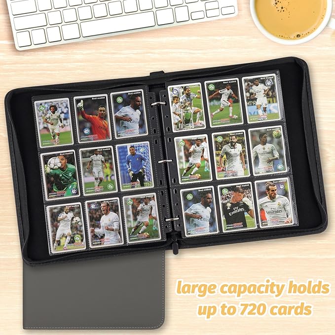 GERMUN 9 Pocket Card Binder, Premium Zip Trading Card Binder, 720 Double Sided Pocket PU Card Collection Binder, Collector Card Album, Card Folder for MTG, TCG, Sports Cards, Game Cards (GREY)
