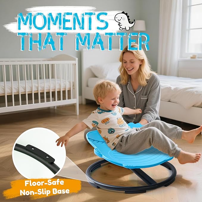 Dinosaur Spinning Chair for Autistic Kids – Sensory Spinning Toy, Spin Chair for Kids Autism, Sensory Swivel Seat for Balance, Coordination, Focus & ADHD Support, Autism Sensory Products (Blue)