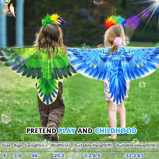 Bird-Costume-Parrot-Wings for Kids with Bird Headbands, Boys Girls Eagle Dress-up Cape Halloween Party Favors Gifts