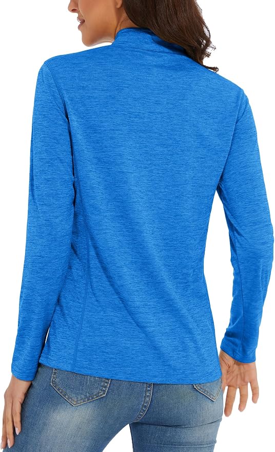 MAGCOMSEN Women's UPF 50+ Sun Shirts Long Sleeve 1/4 Zip Pullover Quick Dry Workout Hiking Tops Running Athletic Shirts