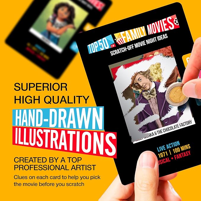 Premium Family Movie Night Scratch Off Cards – Gifts For Families – Kids Movie Game For Movie Lovers, Family Date Night, Sleepovers – Family Night Ideas - Family Experience Gifts - Movie Night Gift