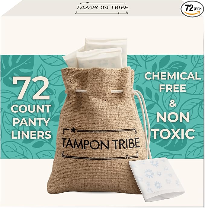 Tampon Tribe Organic Cotton Panty Liners for Women | 72 Plant-Based Pantiliners | 100% Organic Cotton, Hypoallergenic, Metal and Chemical-Free with Plant-Based Backing (Zero Glue) | 72 Pack