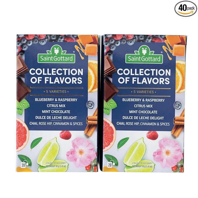 [Collection of Flavors] Saint Gottard Herbal Tea – Caffeine-Free Herbal Infusion, Natural Ingredients, Hot or Iced Tea, Organic Premium Flavor Blend, Aromatic & Smooth Taste, 40 tea bags