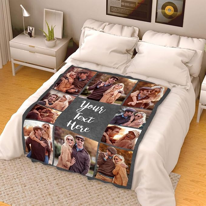 ICELIETE Custom Blanket with Picture Customized Fleece Photo Blanket for Couples Gifts Personalized Blankets and Throws Christmas Valentines Day Gifts for Boyfriend Girlfriend