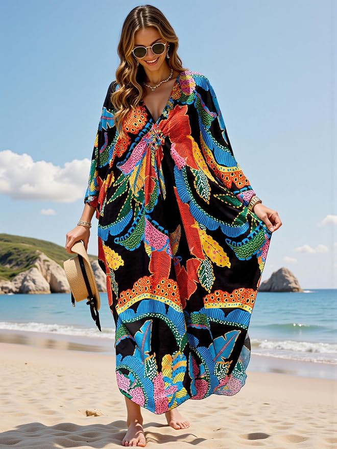 Mumu Dresses for Women Plus Size, Bohemian Kaftan Beach Cover Up Long Maxi Nightgown Soft Loungewear