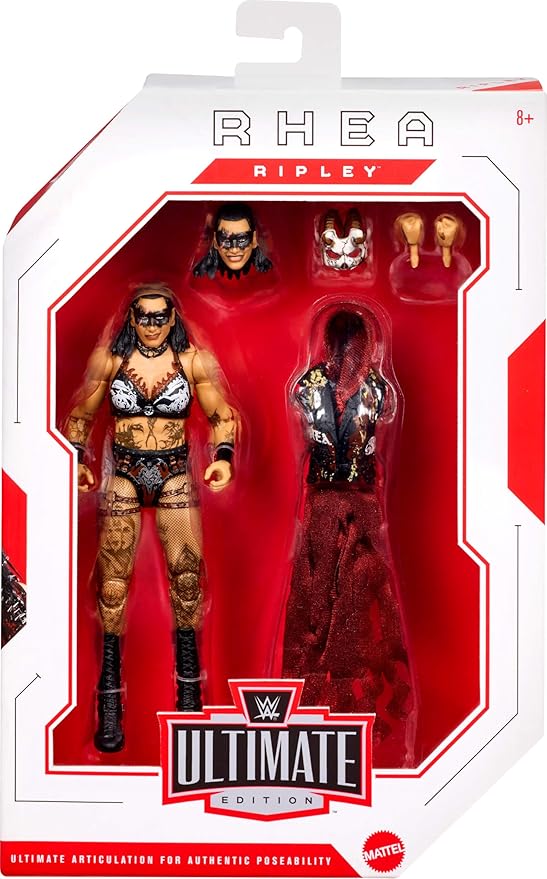 Mattel WWE Ultimate Edition Action Figure & Accessories Set, Rhea Ripley 6-inch Collectible with Swappable Heads & Hands, 30 Articulation Points