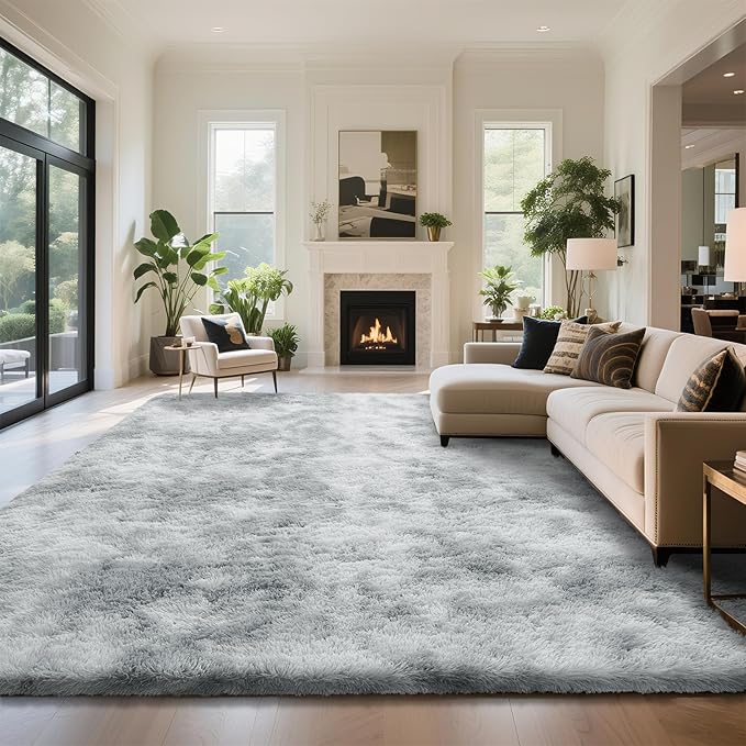 yongyangjuxin Fluffy Rug Shag Area Rug, Gradual Grey 10x14 Area Rugs for Bedroom, Super Soft Shag Rugs for Living Room Bedroom Room Home Decor, Upgrade Anti-Skid Rectangular Fuzzy Rug