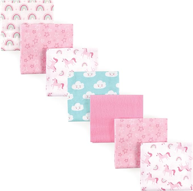 Luvable Friends Unisex Baby Cotton Flannel Receiving Blankets, Rainbow 7-Pack, One Size