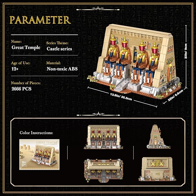SpblastB Temple Building Set for Adults, Egyptian Architecture Building Blocks with Hidden Mechanisms, Famous Landmark Collection Home Décor Model Building Kit, 2666Pcs