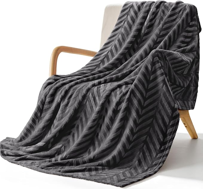 Whale Flotilla Flannel Fleece Fall Throw Blanket for Couch, Dark Grey | Lightweight Breathable Soft Sofa Throws, Plush Fluffy Chevron Design Decorative Blankets for Home Life, 50x60 Inch