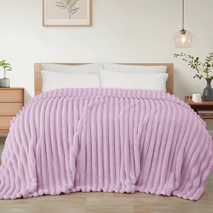 Exclusivo Mezcla Striped King Size Fleece Blanket for Bed, Couch, 90"x104" | Soft Breathable Cozy Bed Blankets, Lightweight Plush Fluffy Fuzzy Jacquard Decorative Blankets