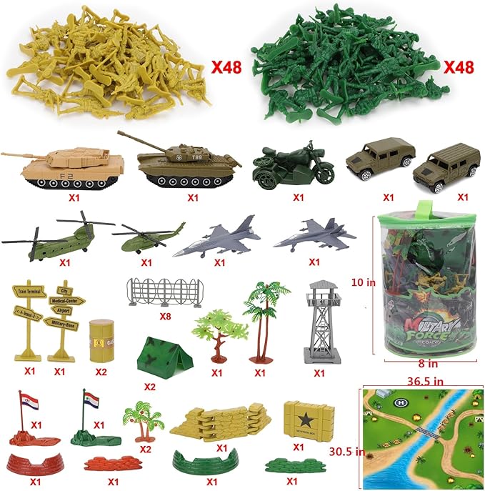 deAO 150Pcs Army Men Playset - Action Figures with Military Battle Mat, Army Toys for Boys 3+