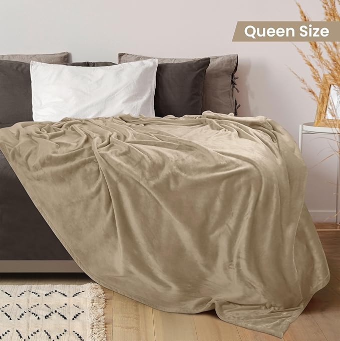 Utopia Bedding Ultra Soft Fleece Bed Blanket Queen Size Camel (90x90 Inch) | Microfiber Plush Warm Lightweight Breathable Cozy Blanket Anti-Static, All Season Use, Gift for Women and Men