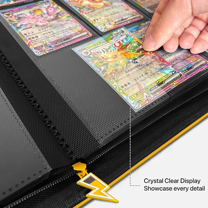 Ravaver 9 Pocket Card Binder, 360 Cards Trading Cards Games Collection Holder Book Folder with Customizable Label Slot and Side-Loading Sleeves (Yellow)