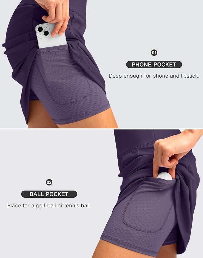Women's 18" Skorts with 4 Side Pockets High Waisted Long Golf Skirt | Soft, Lightweight, Stretch, Breathable, Mesh Built-in Shorts, Athletic, Tennis, Dressy, Casual