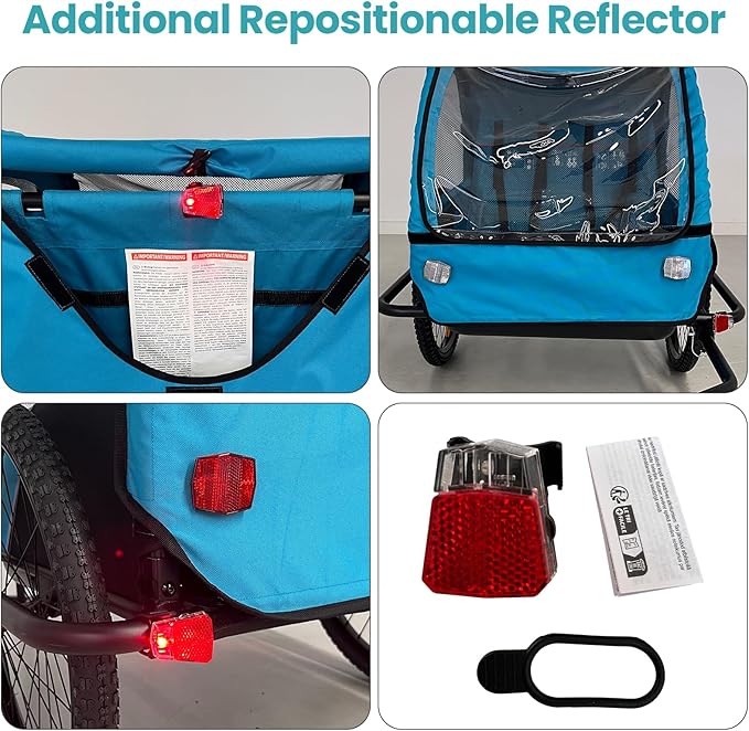 Sepnine Kids Bike Trailer, Suitable for 1 to 2 Children, Double Seat, Universal Coupler, Foldable, Canopy with Bug Screen and Weather Shield, with 5-Point Harness and Storage Bags