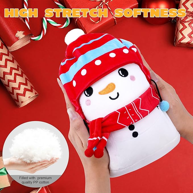 Christmas Snowman Plush Toy: 10-Inch Cute Winter Snowman Stuffed Animal with Red Christmas Hat and Scarf, Soft and Cuddly Plush Pillows Holiday Birthday Decoration Gifts for Kids Girls Boys