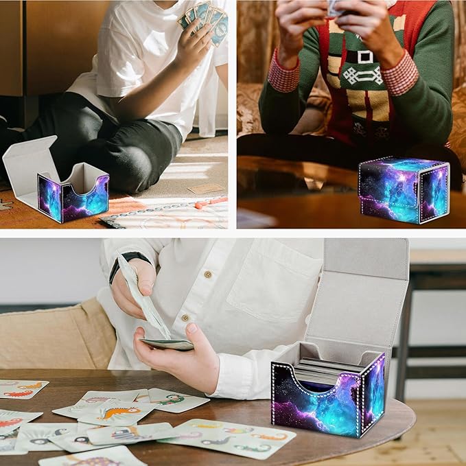 DEGDFSGR for TCG MTG Card Game Storage Box Organizer Trading Card Case Commander Deck Box Magnetic Closure Creative Pattern Up to 200 Cards, Purple Space Galaxy