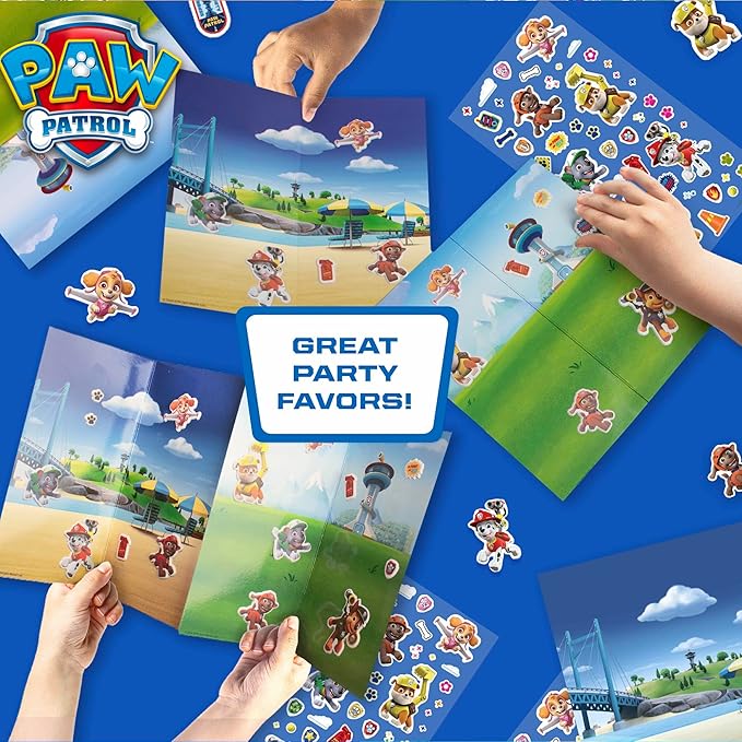 Paw Patrol Mini Sticker Playset - 6-Pack, 45 Reusable Puffy Stickers, Double-Sided Play Scenes, Repositionable Stickers, Travel Toy for Kids & Toddlers, Toddler Activities