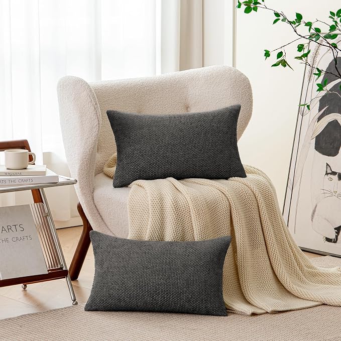 a moment Black Chenille Throw Pillow Covers 12x20 Inch Pack of 2 Modern Decorative Throw Pillow Covers Farmhouse Cross Covers Home Decor for Sofa Bedroom Living Room