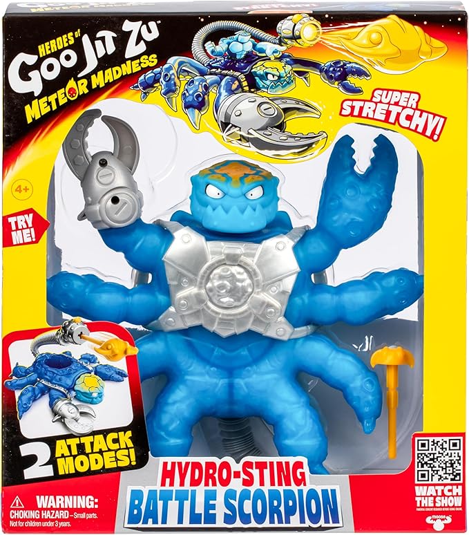 Hydro-Sting Battle Scorpion With 2 Attack Modes - Crushing Claw And Pop-Tube Stinger Tail Hydro Blast, Stretches 3 Times Its Size, Switches Between Upright And Crawling Mode For Figures To Ride On
