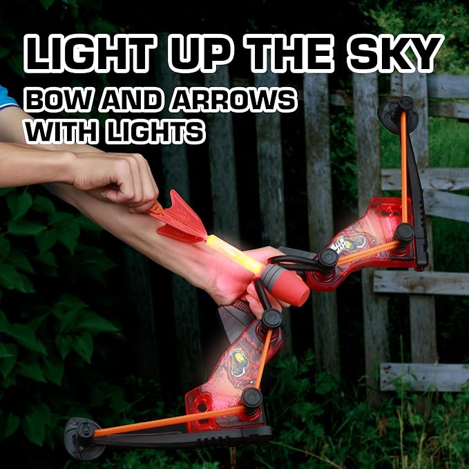 Zing HyperStrike FireTek Bow Archer Pack, Light Up Bow and Light Up Zonic Whistle Arrows, Shoots Arrows Over 200ft, Outdoor Play with Friends and Family, for Ages 14+ (Red)