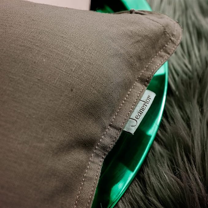 Jeanerlor 20"x20" Pillowcase Green Cousion Cover Decor Cotton Linen with Unique Design to Embellish Garden/Office/Chair/Bed/Couch,(50 x 50cm), Khaki