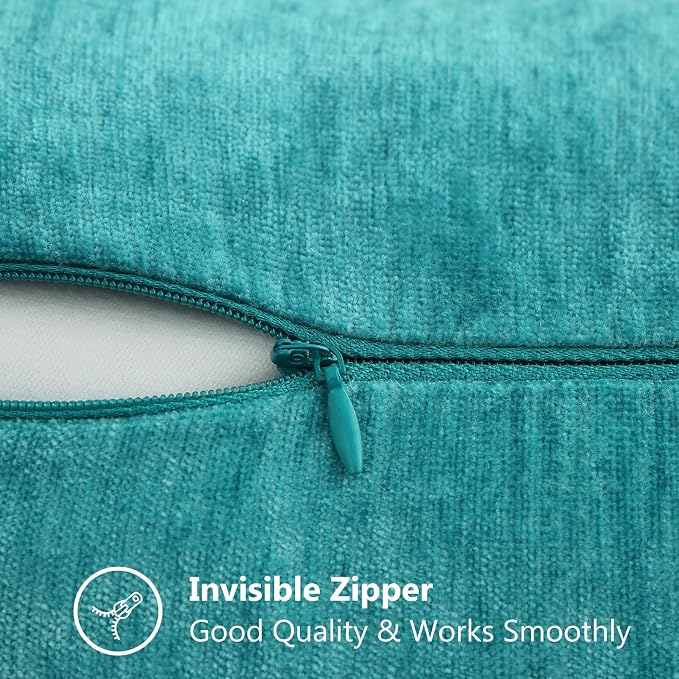 decorUhome Soft Chenille Throw Pillow Covers 12x20 Set of 2 Turquoise | Fall Textured Decorative Throw Pillow Cases Stitched Edge Modern Farmhouse Luxury Boho Velvet for Couch Sofa Bed Home Decor