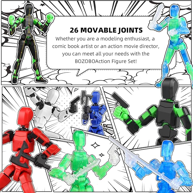 Luminous 13 Action Figure Set, 6PCS Robot Action Figure Titan 13 3D Printed Toys Articulated, for Modeling Enthusiasts Etc Birthday Gifts for Kids 3-8 Years Old, Grow in Dark （Assembly Required）