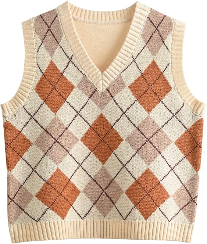 Women's Sweater Vest,Y2K Sleeveless Pattern Preppy Style Knitted Crop Tank Top for Girl