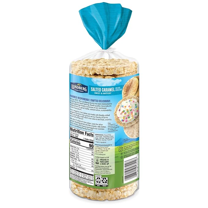 Lundberg - Organic Salted Caramel Brown Rice Cakes, Healthy Snack for the Whole Family, Kosher, USDA-Organic, Gluten-Free, Vegan (11 oz, 6-Pack)