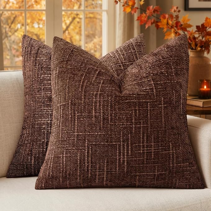 MIULEE Chenille Textured Throw Pillow Covers Terracotta 18x18 Set of 2 | Slubby Decorative Pillows, Boho Farmhouse Rustic Home Decor, Modern Neutral Cushion Covers for Couch Sofa Bed Living Room