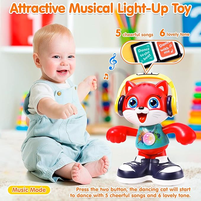 Baby Toys, Dancing Cat for Baby Boys & Girls with Music & Recording, Kids Interactive Early Learning Educational Toddler Toys for 2 3 Year Old Boys Girls with Sound Lights Effect Birthday Xmas Gift