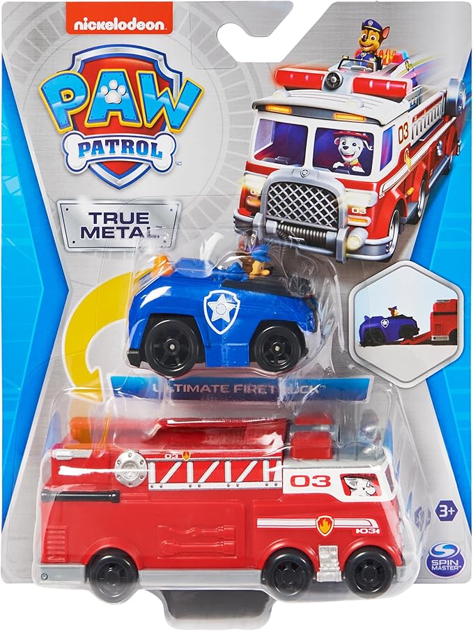 Paw Patrol, True Metal Firetruck Die-Cast Team Vehicle with 1:55 Scale Chase Toy Car, Kids Toys for Ages 3 and up