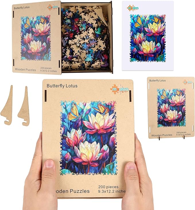 MEATRN Butterfly Lotus Wooden Puzzles for Adults 499 Pcs, 13.2x17.2 in, Fun Educational Wood Puzzle, Handmade Decorative Gift, Relaxing Wood Puzzle Game for Family & Friends
