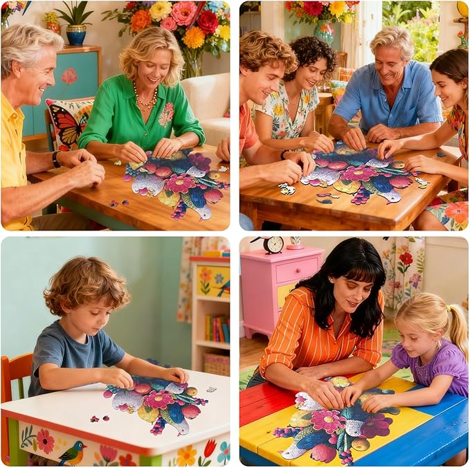 MEATRN Wooden Puzzles for Adults - Flowers & Birds Wooden Jigsaw Puzzles, 202 Pcs Laser-Cut Wood Puzzle Adults, Relaxing Mindful Puzzle Game, Unique Gift for Family and Friends, 9.8x12in