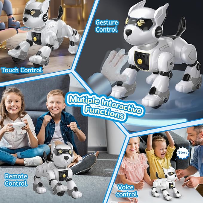 Robot Dog Toy for Kids, Programmable Interactive RC Pet with Voice Control & Touch Sensor, Imitates Animal Sounds, Plays Music, Dance Modes, Robotic Puppy Toy for Kids Boys & Girls (Gray)