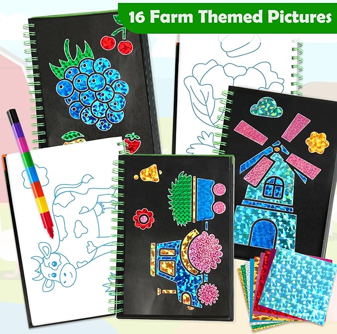 FUNNYB&G Foil Art Crafts for Kids Ages 4-8: Valentines Crafts for Kids 2026,Birthday Gift for Girls,Art and Crafts Supplies,Party Favors,Creative Toys for Girls Boys 4 5 6 7 8 9 Years Old (Farm)