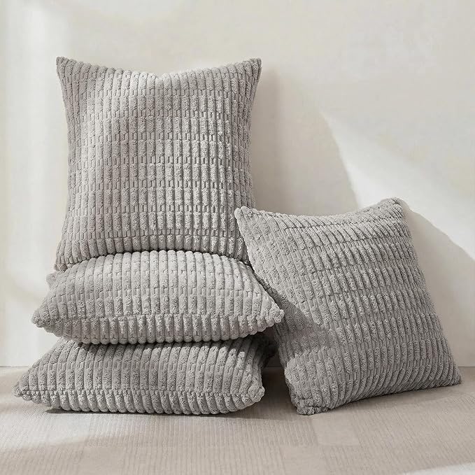 Fancy Homi 4 Packs Decorative Throw Pillow Covers for Living Room Couch Bed, Modern Farmhouse Boho Home Décor Accent Cushion Case, 20" x 20", Gray