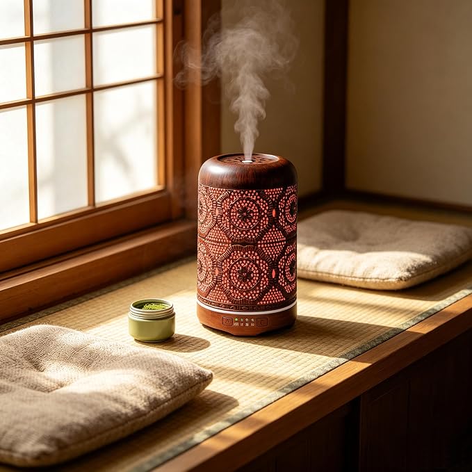 250ML Essential Oil Aromatherapy Diffuser for Home Bedroom Office Metal Hollow Decorative Room Ultrasonic Air Scent Mist Aroma Diffuser -Red Copper
