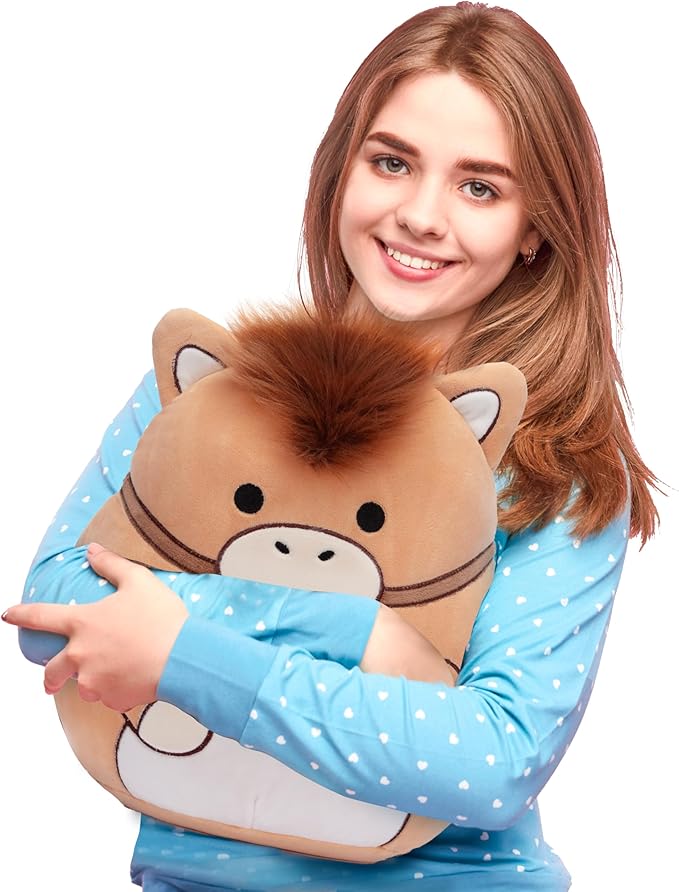 Original 12-inch Horse Plush Pillow Stuffed Animal Toy,Big Size Soft Cute Fat Cuddle Huggable Adorable Plushie,Gift for Kids
