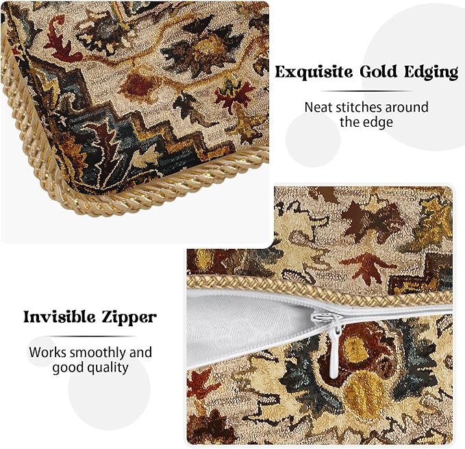 KSLIDS Boho Brown Soft Velvet Throw Pillow Covers Set of 2 Vintage Bohemian Rug Carpet Decorative Pillow Covers 16x16 Inch Antique Ethnic Pillow Case for Sofa Couch Living Room Home Decor