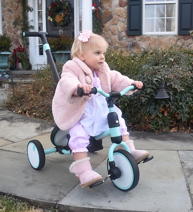 besrey Toddler Bike 1-3 Years Old,Toddler Tricycle with Spare Wheel,5 in 1 Kids Trike with Push Handle,Backrest and Safety Belt,Balance Bike 1+ Year Old,Birthday Gift and Toy for Boys and Girls