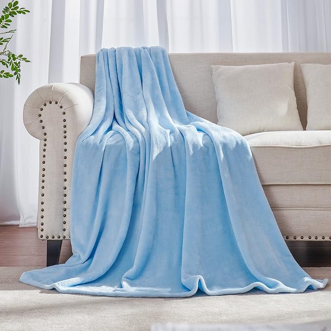 Light Blue Fleece Plush Throw Blanket 50"x60"for Couch Fuzzy Cozy Flannel | Super Soft Lightweight Microfiber Blanket for Sofa Bed bedroom Home Decor All Season,Birthday Gifts for Women Mom Adult