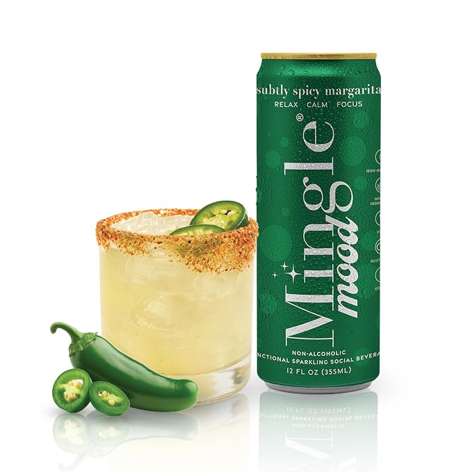 Mingle Mocktails Spicy Margarita Nootropic Non Alcoholic Drinks with Ashwagandha, L-Theanine, Lion's Mane, Adaptogens, Alcohol Alternative Pre-Mixed Mocktails, Gluten Free Vegan, 24 Pack 12 fl oz