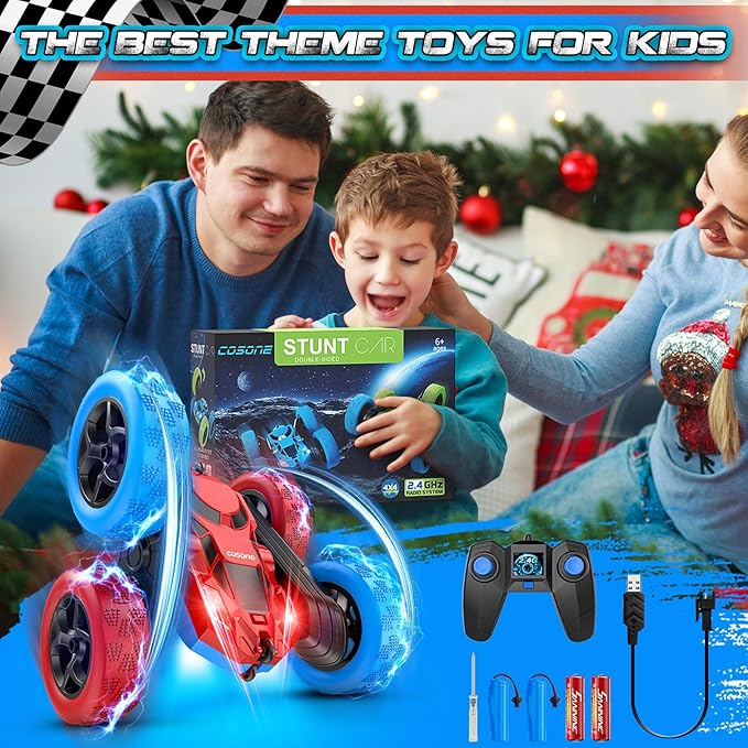 cosone Remote Control Car RC Cars for Kids Toys Rechargeable 360° Rotating 2.4Ghz RC Stunt Car for Kids Birthday Gift for 6 Years Old Boys Toys 6 7 8 9 10 Years Old Boy Gift Ideas (Blue&Red)