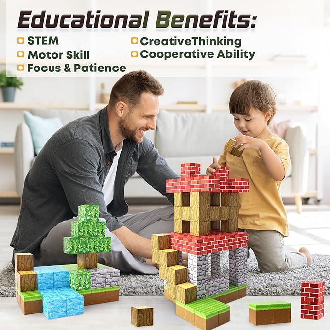 Magnetic Blocks-Build Mine Magnet World Brick Edition, Magnetic Toys for Boys & Girls Age 3-4 4-5 6-8, STEM Montessori Sensory Toys for Toddlers Gifts for 3+ Years Old Girls Boys