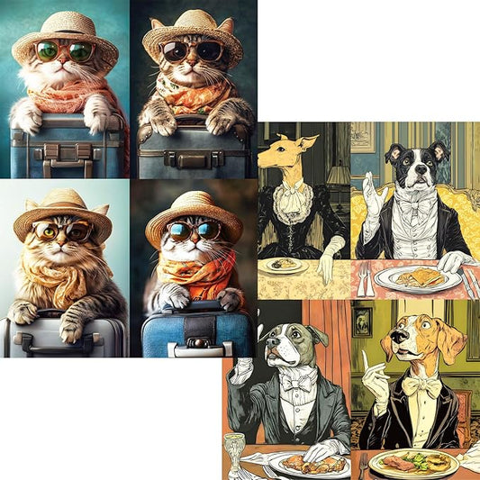 Jigsaw Puzzles 1000 Pieces for Adults, Travel Cat & Dog Dinner -2-Pack Adventure & Elegance Theme, 1000 Piece Puzzle for Adults, Dog Puzzles, Puzzle Cat, Whimsical Animal Art
